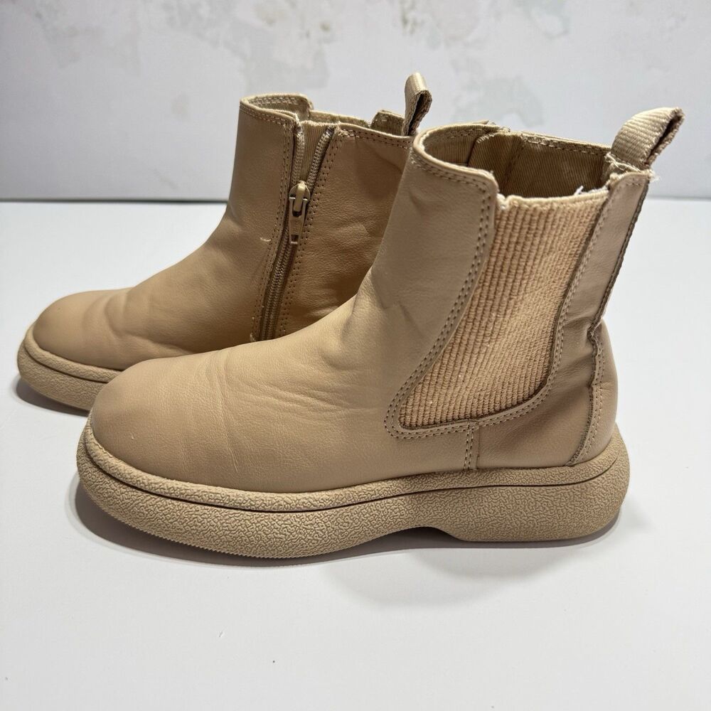 ZARA Kids Chelsea Boots Beige Side Zip Ankle Boot Girls Size US 13 EU 31